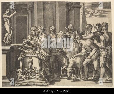 Le père de psyche consultant l'oracle, de 'The Fable of Psyche', 1530-60. Banque D'Images