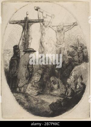 Christ crucifié entre deux voleurs; plaque ovale, CA. 1641. Banque D'Images