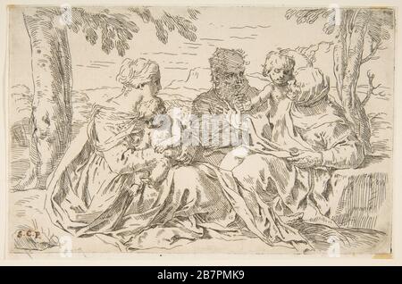 Sainte famille avec Saint Elizabeth et Saint Jean Baptiste, CA. 1639. Banque D'Images