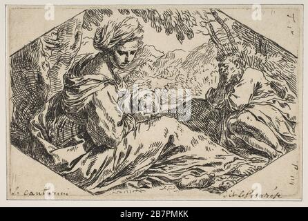 Reposez en Egypte, Marie tenant et regardant le bébé Christ tandis que Saint Joseph dort, CA. 1637-1639. Banque D'Images