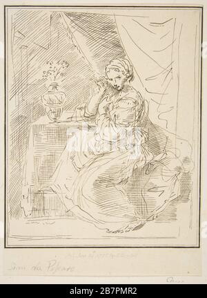 Une figure femelle assise à côté d'un vase à fleurs, 1775. Banque D'Images