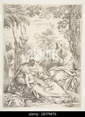 La Sainte famille repose sur leur vol en Egypte, CA. 1637-1639. Banque D'Images