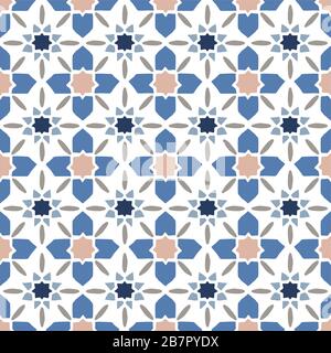 Les étoiles dessinées à la main ont façonné le modèle marocain sans couture pour les cartes de vœux Ramadan Kareem, les arrière-plans islamiques, le tissu, les bannières Web. Azulejos portugais Illustration de Vecteur