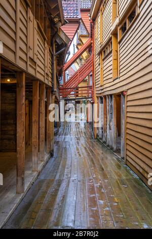 Bryggen le vieux quartier de Bergen avec des maisons en bois, Norvège Banque D'Images