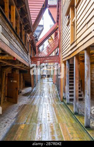 Bryggen le vieux quartier de Bergen avec des maisons en bois, Norvège Banque D'Images