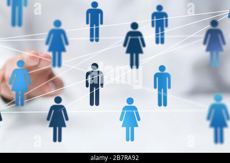 Gros plan d'une personne présentant la projection virtuelle de réseau social Banque D'Images