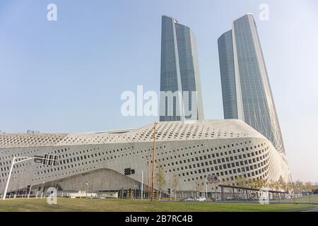 Nanjing, Chine-23 décembre 2018:Centre international de culture de la jeunesse de Nanjing, conçu par Zaha Hadid Architects. Banque D'Images