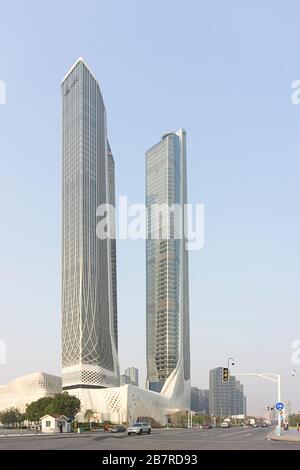 Nanjing, Chine-23 décembre 2018:Centre international de culture de la jeunesse de Nanjing, conçu par Zaha Hadid Architects. Banque D'Images