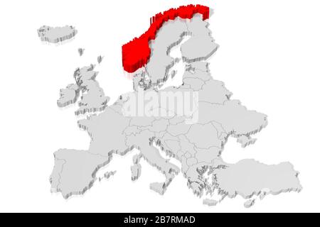 Carte tridimensionnelle - Norvège Banque D'Images