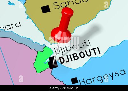 Djibouti - ville de pays/capitale, épinglée sur la carte politique Banque D'Images