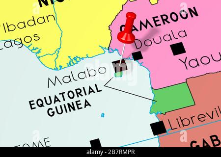 Guinée équatoriale, Malabo - capitale, épinglée sur la carte politique Banque D'Images