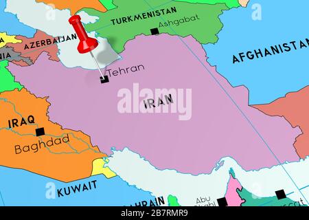 Iran, Téhéran - capitale, épinglée sur la carte politique Banque D'Images