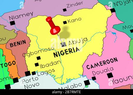 Nigeria, Abuja - capitale, épinglée sur la carte politique Banque D'Images