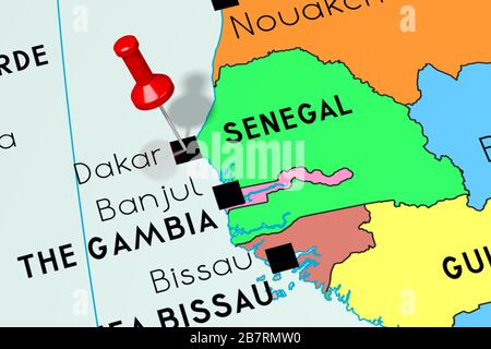 Sénégal, Dakar - capitale, épinglée sur la carte politique Banque D'Images