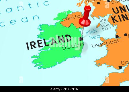 Irlande, Dublin - capitale, épinglée sur la carte politique Banque D'Images