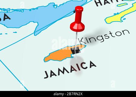 Jamaïque, Kingston - capitale, épinglée sur la carte politique Banque D'Images