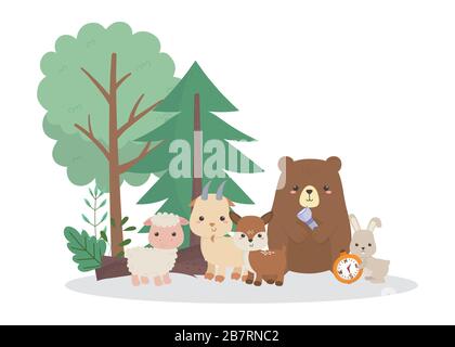 camping mignon ours lapin de chèvre de cerf de chèvre avec lanterne et compas illustration vectorielle Illustration de Vecteur