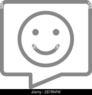 Face heureuse avec l'icône de ligne de bulle vocale. Chat, conversation agréable, symbole de feedback positif Illustration de Vecteur