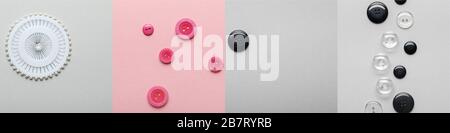 collage de bobines et de tissus colorés à fils de coton, concept de couture Banque D'Images