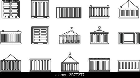 Jeu d'icônes de stockage du conteneur de chargement. Ensemble de contours d'icônes vectorielles de stockage de conteneurs de chargement pour la conception de sites Web isolés sur fond blanc Illustration de Vecteur