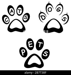 animaux de compagnie paw ensemble de chats et de chiens. illustration vectorielle Banque D'Images