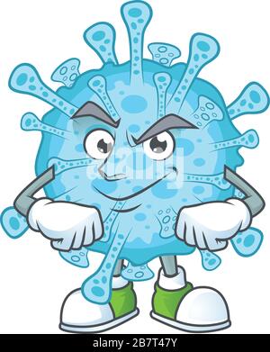 Une icône de la forme de mascotte de coronavirus de fièvre avec un geste confiant Illustration de Vecteur