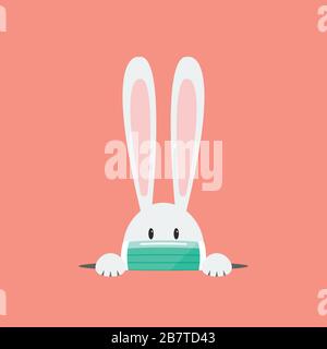 Lapin blanc portant un masque de protection. Concept de coronavirus illustration vectorielle Illustration de Vecteur