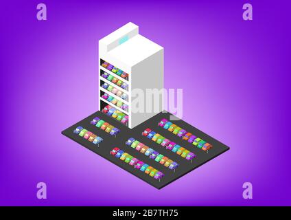 Commerce Isometriométrique de stationnement, design d'art vectoriel Illustration de Vecteur