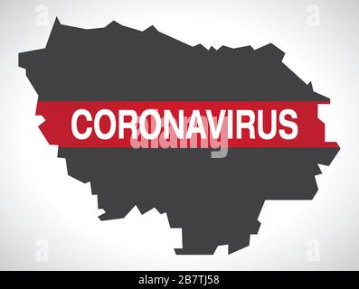 Carte de la région Ile-de-France AVEC illustration d'avertissement de Coronavirus Illustration de Vecteur