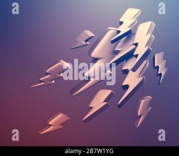 Illustration des symboles de foudre. Rendu 3D abstrait. Conception de l'arrière-plan pour affiche, bannière, étiquette. Banque D'Images