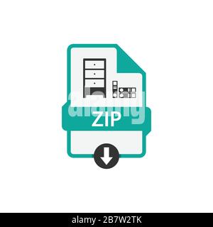 IMAGE vectorielle de format de fichier de téléchargement DE document ZIP. ICÔNE DE fichier ZIP vecteur graphique à conception plate Illustration de Vecteur