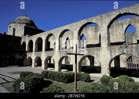 San Antonio, Texas États-Unis : extérieur et terrain de Mission San Jose, partie du Parc historique national des missions de San Antonio et site classé au patrimoine mondial de l'UNESCO. ©Bob Daemmrich Banque D'Images