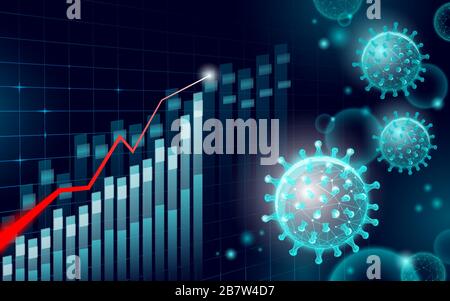 Statistiques du coronavirus de graphique croissant. Infection pneumonie risque éclosion. Point tridimensionnel poly faible. Design international. Contre les vecteurs d'épidémie de virus Illustration de Vecteur