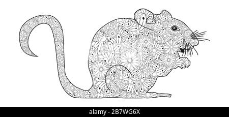 Hand drawn zentangle souris pour colorier livres pour les adultes et les autres décorations Illustration de Vecteur