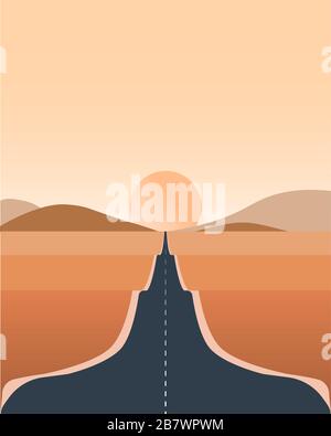 Une route menant aux montagnes à travers un désert sec. - vecteur Illustration de Vecteur