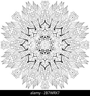 Hand drawn zentangle ornement circulaire pour colorier. Illustration de Vecteur