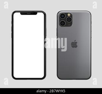 ITALIE-22 SEPTEMBRE 2019: IPhone 11 et 11 Pro smartphones sur table. IPhone 11 en gros plan. Dernier modèle Apple Mobile iphones. Éditorial d'illustration. Banque D'Images