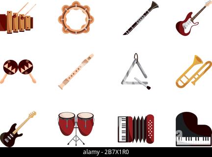 instruments de musique string vent percussion icon set vecteur illustration icône isolée Illustration de Vecteur