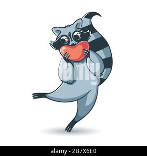 Raton dansant tenant un grand cœur rouge dans ses mains. Animal de bande dessinée. Concept d'amour, Saint Valentin. Illustration vectorielle Illustration de Vecteur
