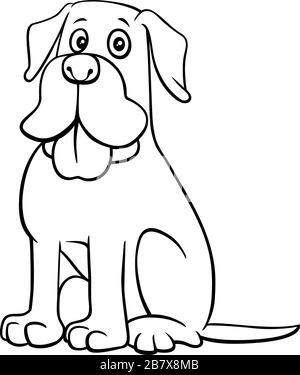 Illustration Cartoon noir et blanc de Funny Dog Bande Dessinée personnage animal Page à colorier Illustration de Vecteur