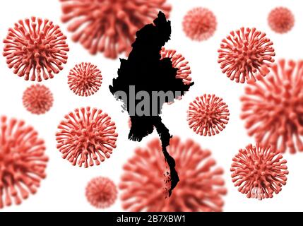 Myanmar carte sur un fond microbe de virus scientifique. Rendu 3D Banque D'Images