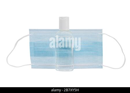 Masque de nez et de bouche et gel hydroalcoolique pour éviter le coronavirus covid-19 Banque D'Images