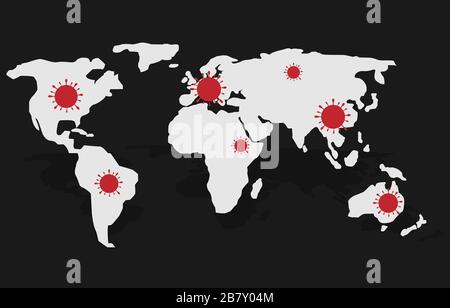 Carte du monde avec signes de coronavirus Illustration de Vecteur