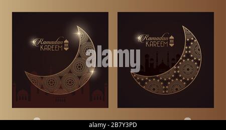 carte ramadan kareem avec lunes dorées Illustration de Vecteur