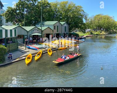 Punting sur la rivière Avon à Antigua Boat Shekes, Cambridge Terrace, Christchurch, Canterbury Region, Nouvelle-Zélande Banque D'Images