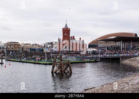 Vue générale de la baie de Cardiff lors du match des légendes de l'UEFA. Festival des champions de l'UEFA à Cardiff Bay le 2 juin 2017. Banque D'Images