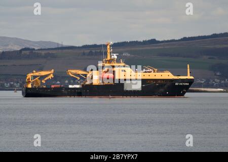 SD Victoria, un navire de soutien mondial exploité par Serco Marine Services à l'appui de l'armée britannique, au large de Greenock pendant l'exercice joint Warrior 121. Banque D'Images