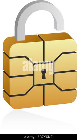 Micropuce Golden EMV de style tridimensionnel. Paiement bancaire sans contact sécurisé. Illustration de Vecteur
