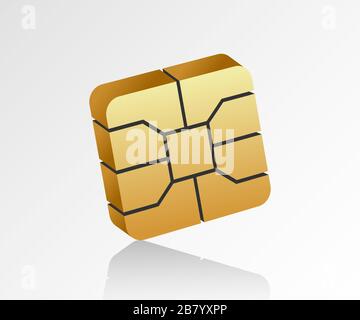 Micropuce Golden EMV pour carte de crédit en plastique. Paiements sans contact sécurisés grâce à la technologie NFC. Illustration de Vecteur