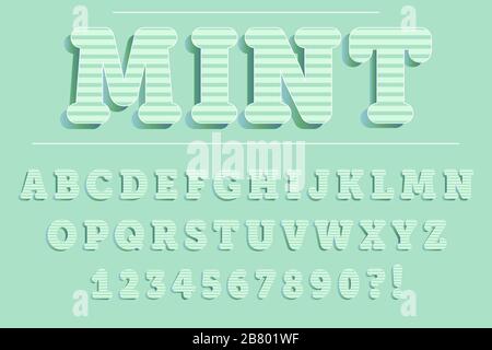 Lettres, chiffres et symboles modernes à la menthe tridimensionnelle. Typographie douce . Vecteur Illustration de Vecteur